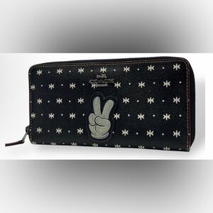 Coach x Disney Long Black Wallet with Peace and Star Design EUC